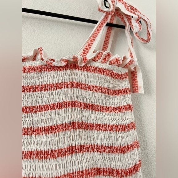 Free People Electric Love Red White Striped Lace Up Smocked Cropped Boho Top M - Picture 11 of 16